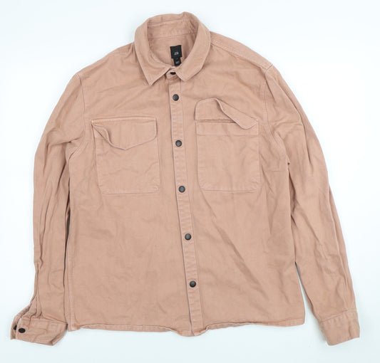 River Island Men’s Brown Twill Cotton Jacket Size M Casual Button Up