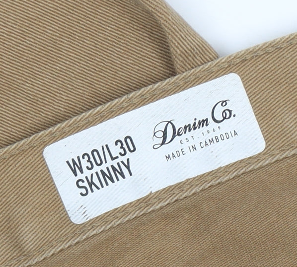 Denim Co. Men's Beige Skinny Jeans W30 L30 Cotton Stretch