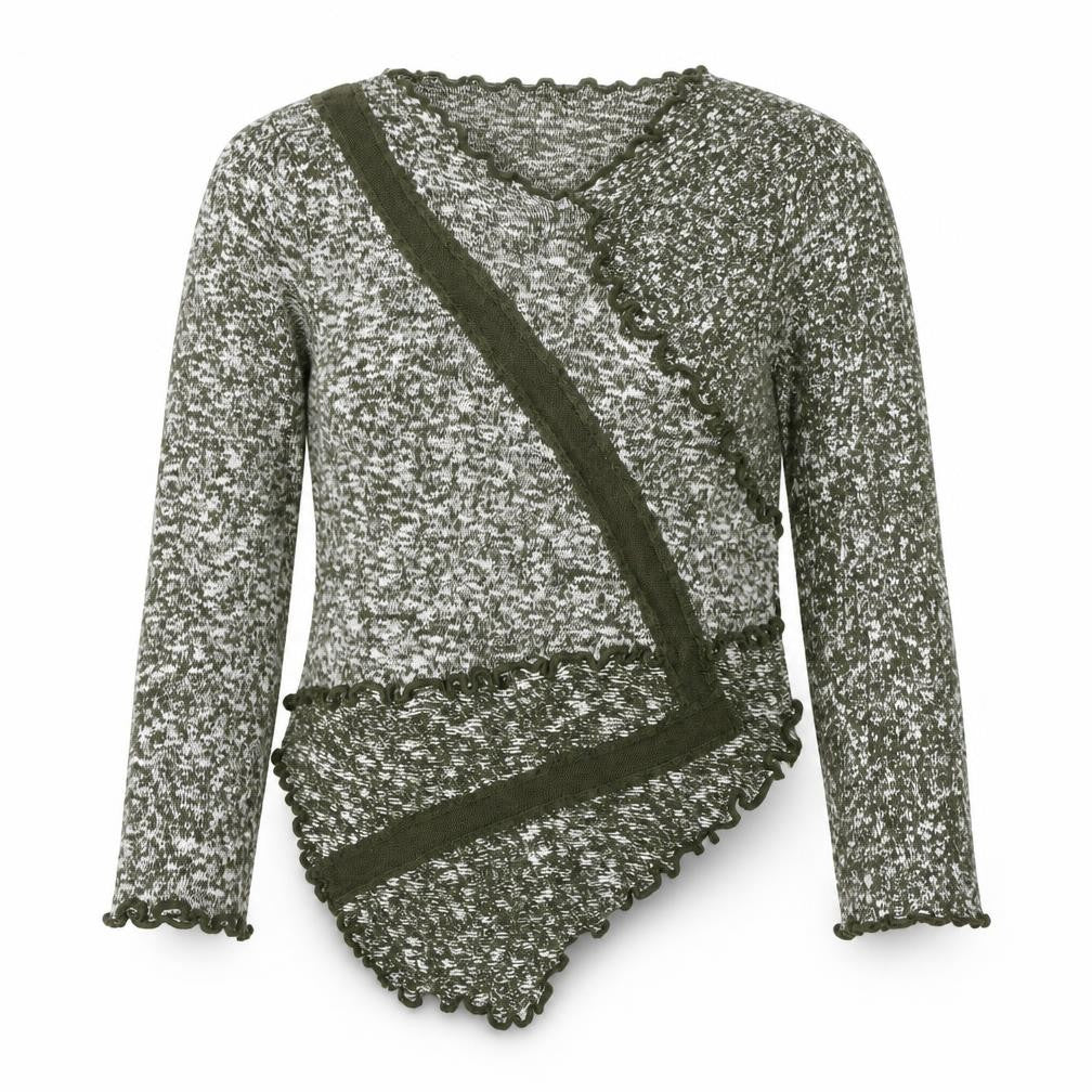 Frank Saul’s Green Knit Wrap Jumper L Long Sleeve Ruffle Trim