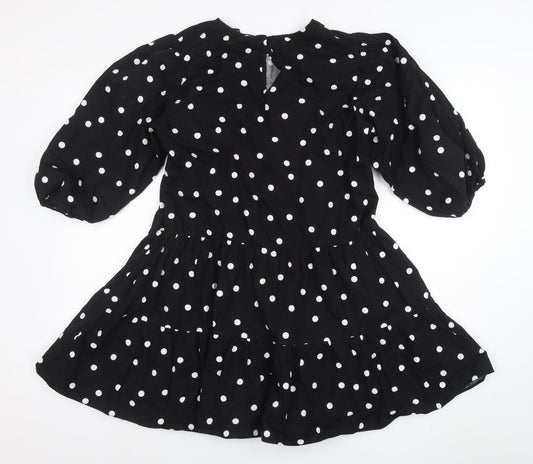 New Look Women Black Polka Dot A-Line Short Dress Size 14