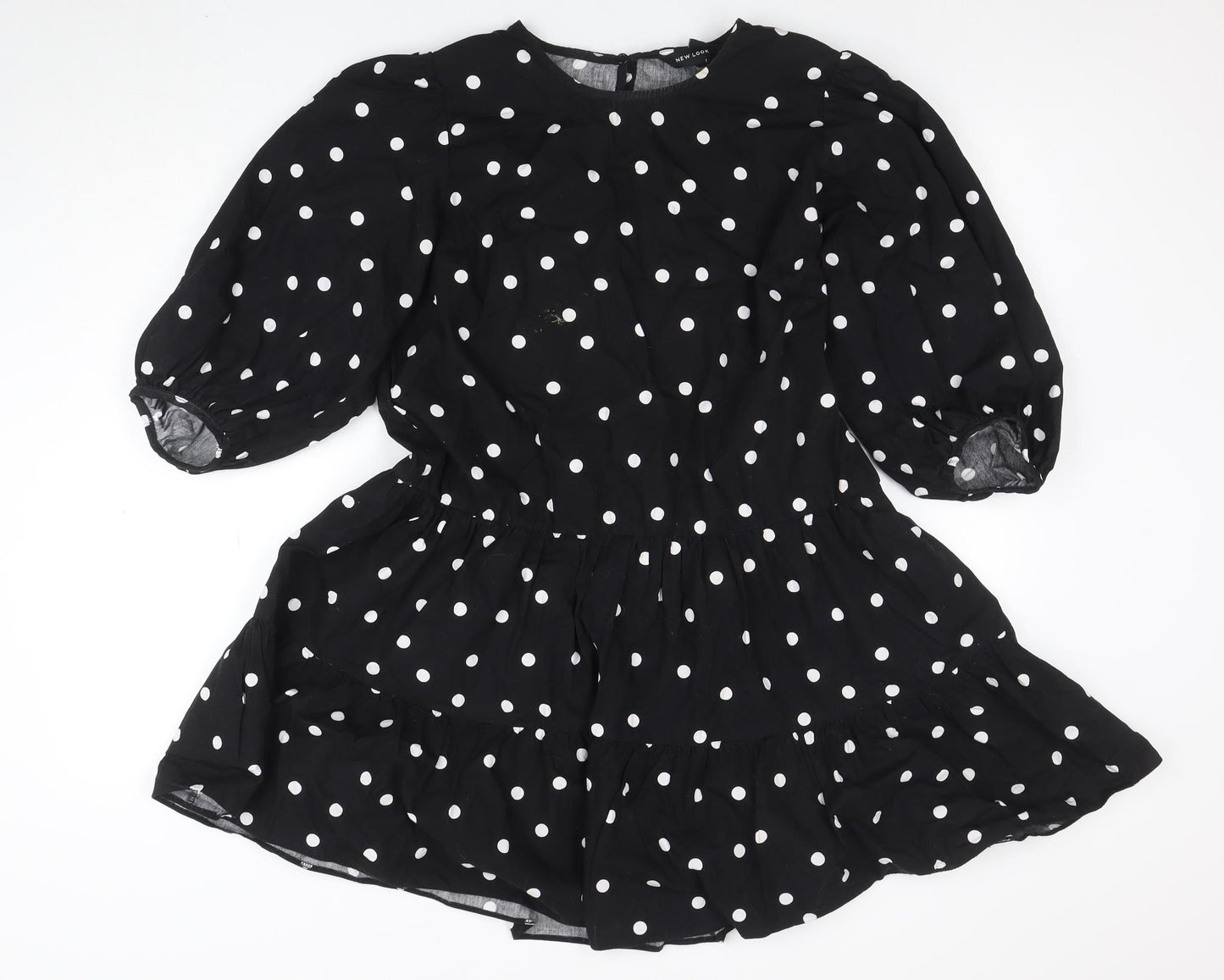 New Look Women Black Polka Dot A-Line Short Dress Size 14
