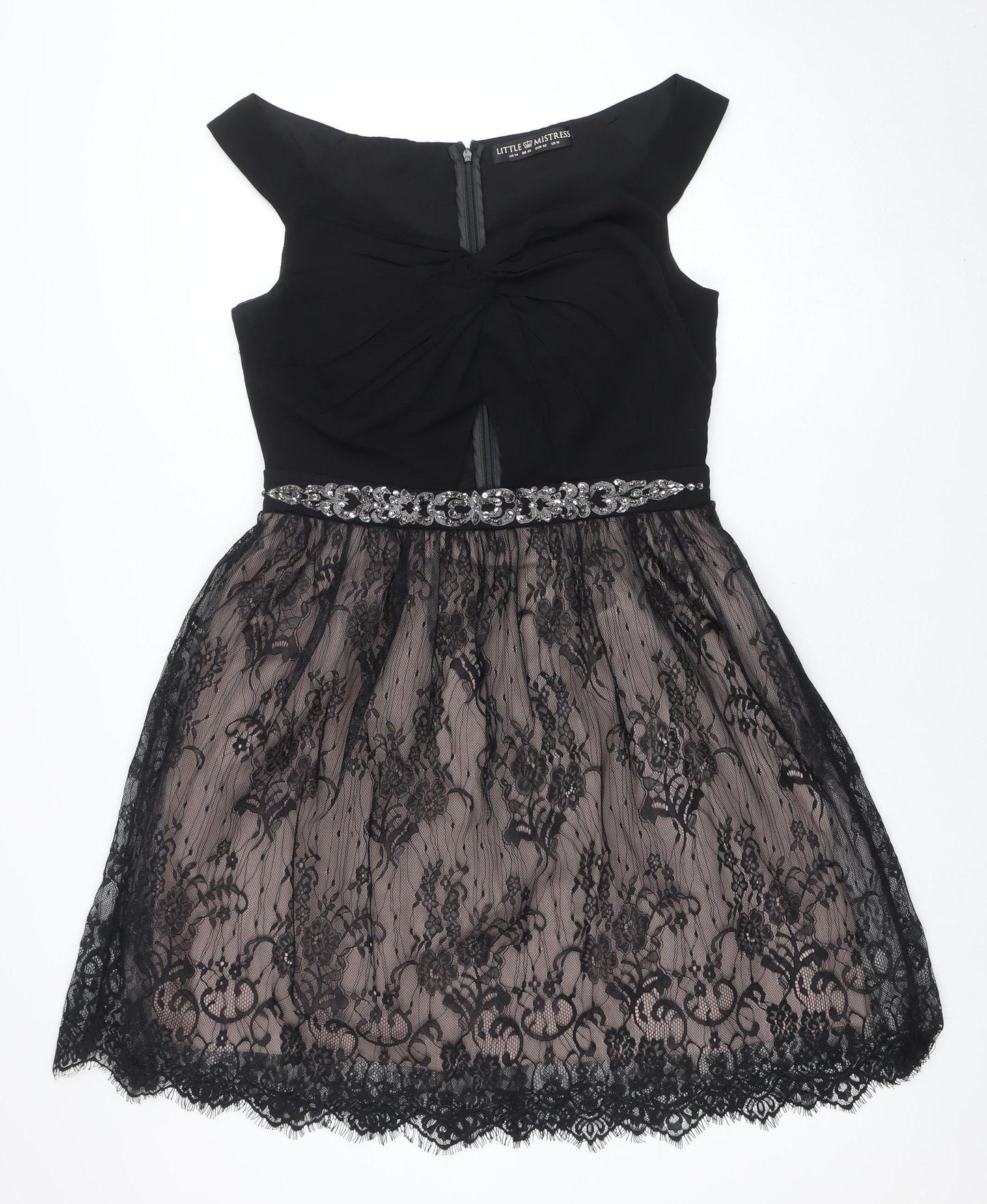 Little Mistress Women’s Black Lace Fit & Flare Party Dress UK 14