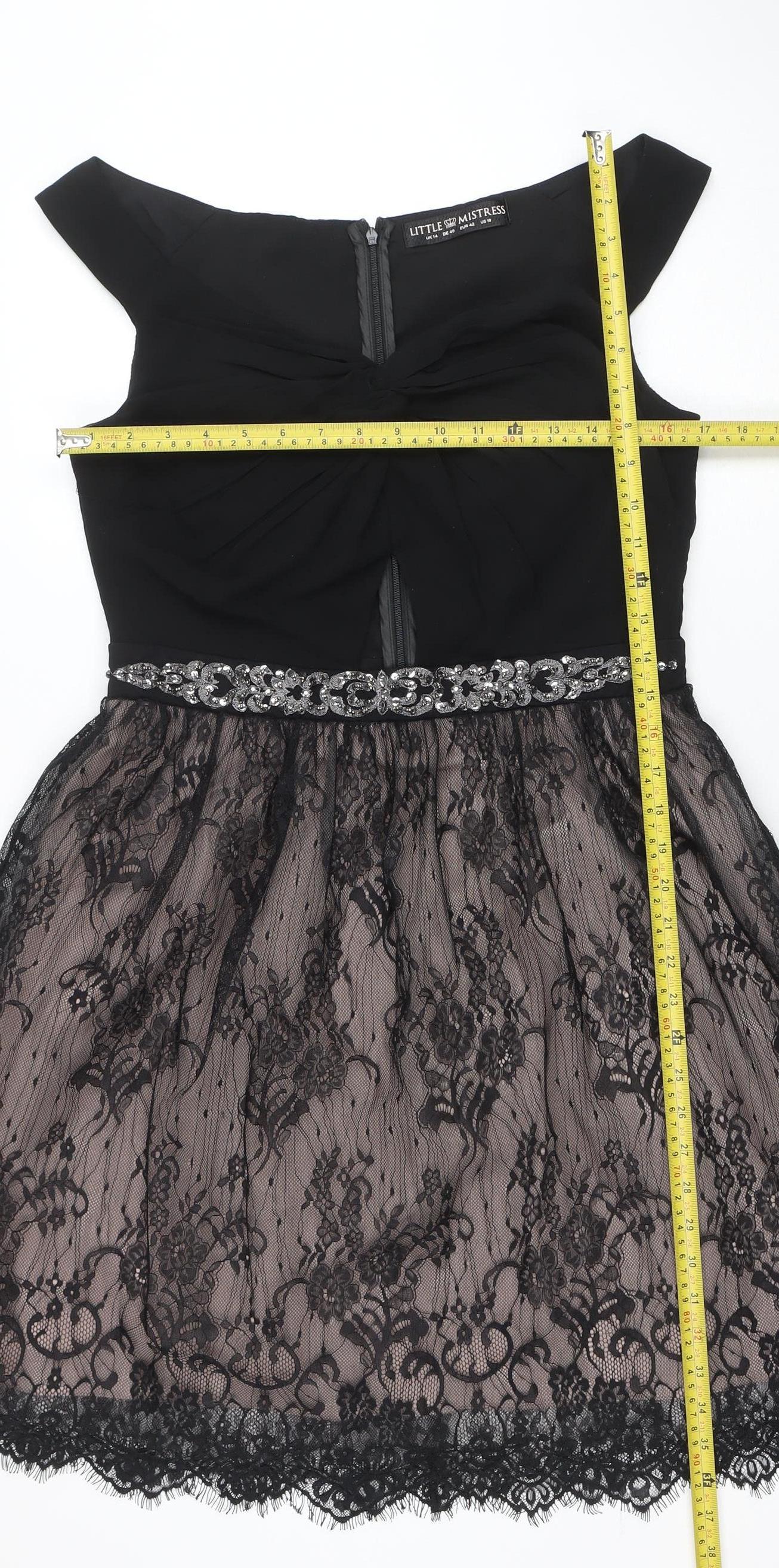 Little Mistress Women’s Black Lace Fit & Flare Party Dress UK 14