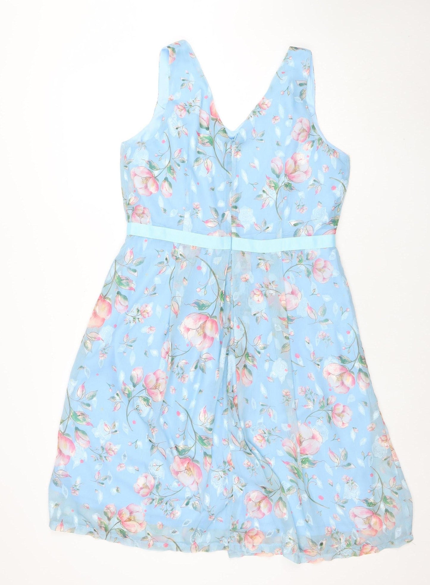 Marc Angelo Women's Blue Floral Fit & Flare Sleeveless Dress Size 14