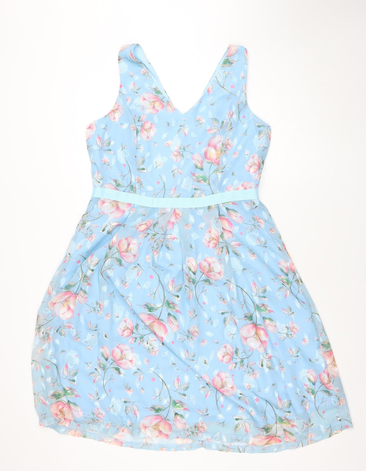 Marc Angelo Women's Blue Floral Fit & Flare Sleeveless Dress Size 14
