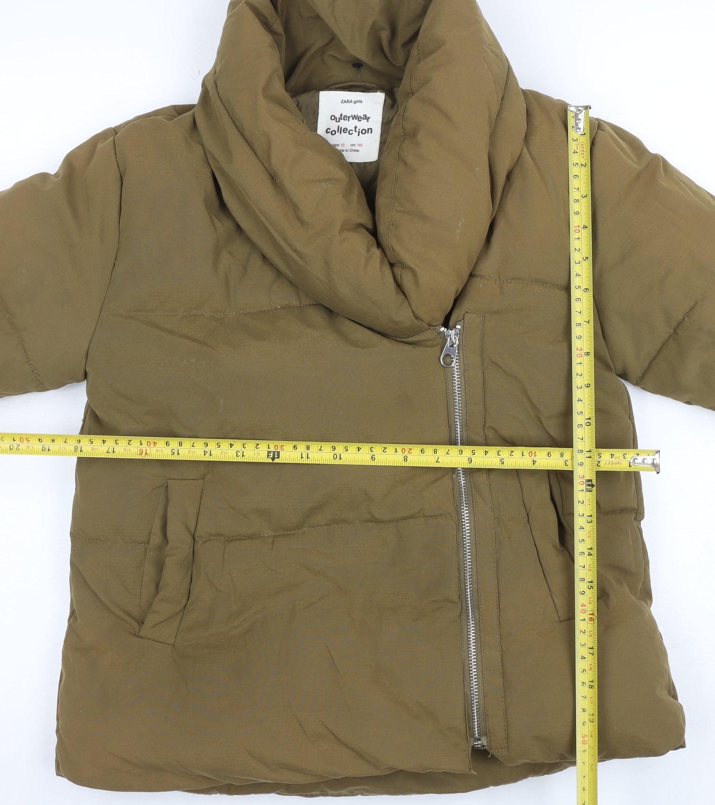 ZARA Girls Brown Puffer Jacket Size 10 Years Hooded Winter Zip Coat