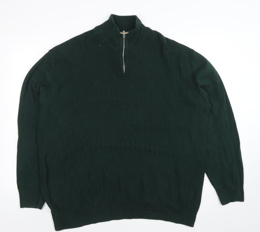 Next Men’s Green 2XL Cotton 1/2 Zip High Neck Jumper