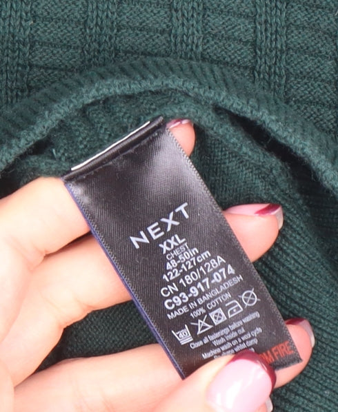 Next Men’s Green 2XL Cotton 1/2 Zip High Neck Jumper