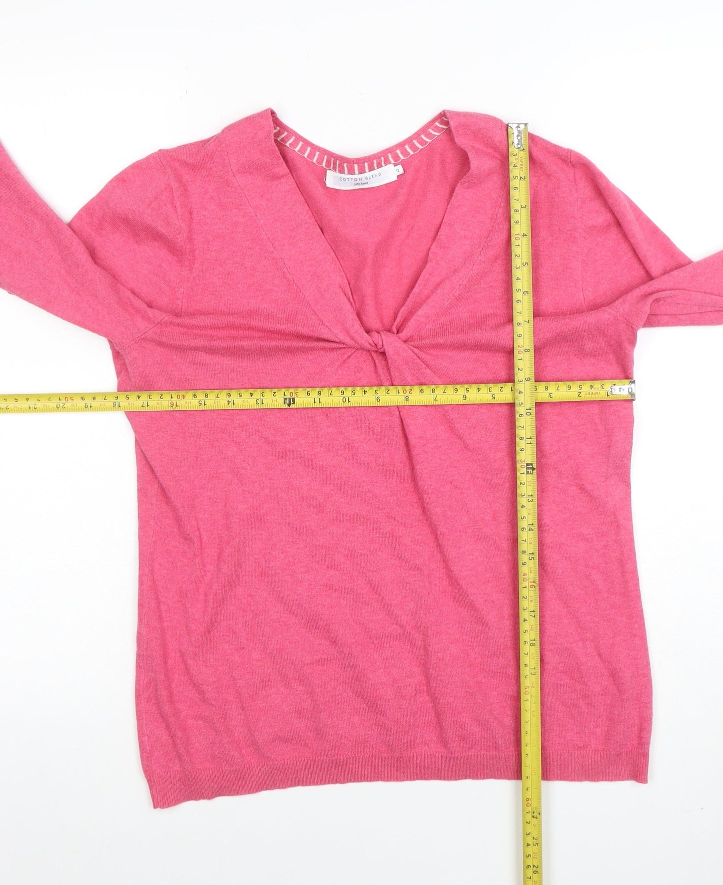 John Lewis Womens Pink V-Neck Cotton Blend Jumper Size 12