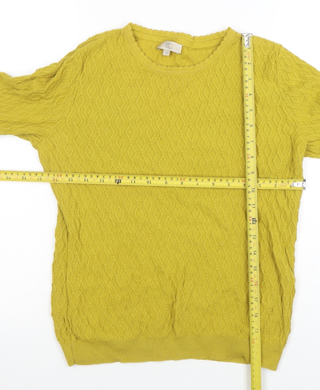 CC Womens Yellow Cable-Knit Cotton Jumper Size M