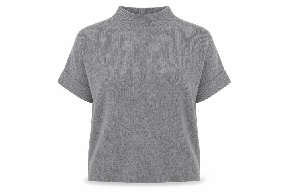 White Stuff Womens Grey Wool Blend Mock Neck Short Sleeve Jumper M
