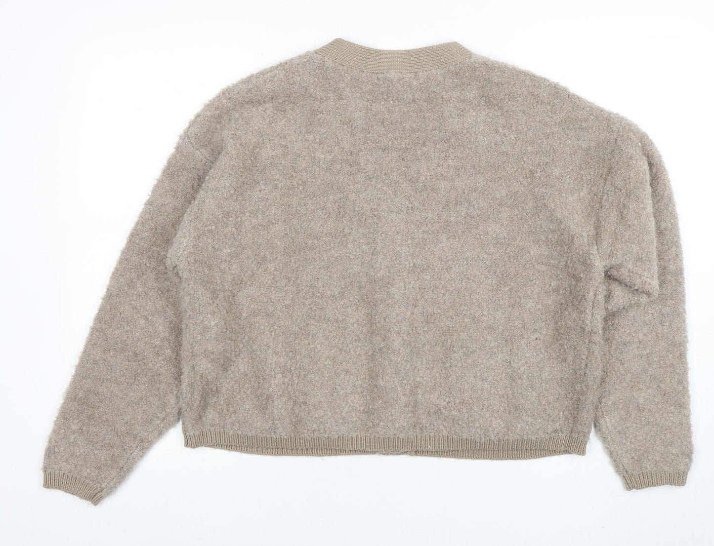 Marks and Spencer Women Beige V-Neck Cardigan L Knit Wool Blend