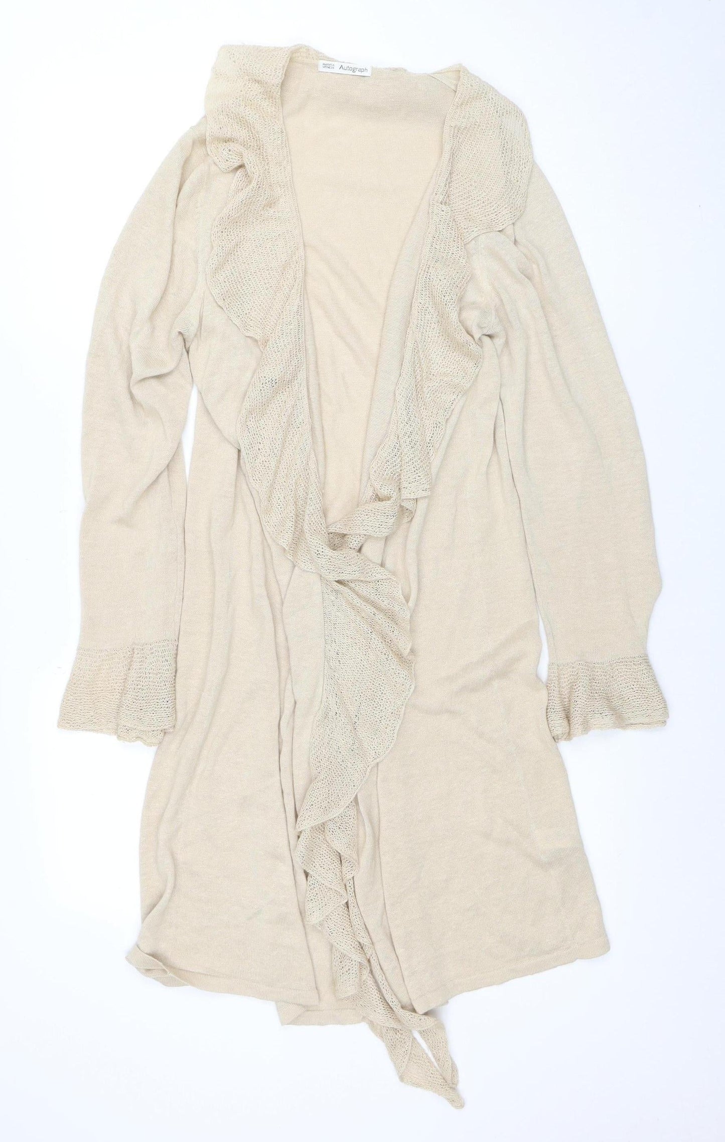 Marks and Spencer Autograph Women Beige Size 16 Long Tie Waist Cardigan