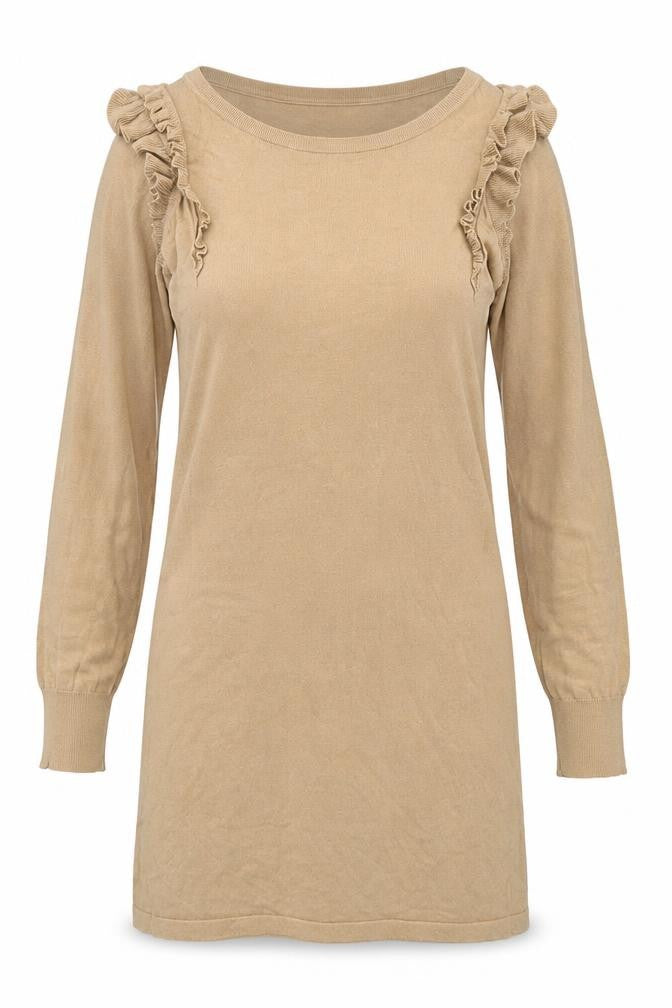 Oasis Women’s Beige Ruffle Long Sleeve Cotton Knit Jumper XS