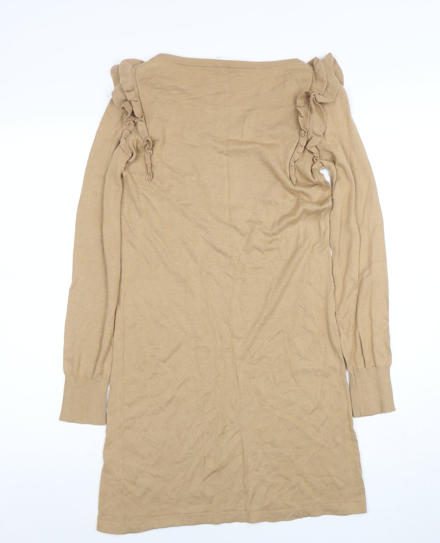 Oasis Women’s Beige Ruffle Long Sleeve Cotton Knit Jumper XS