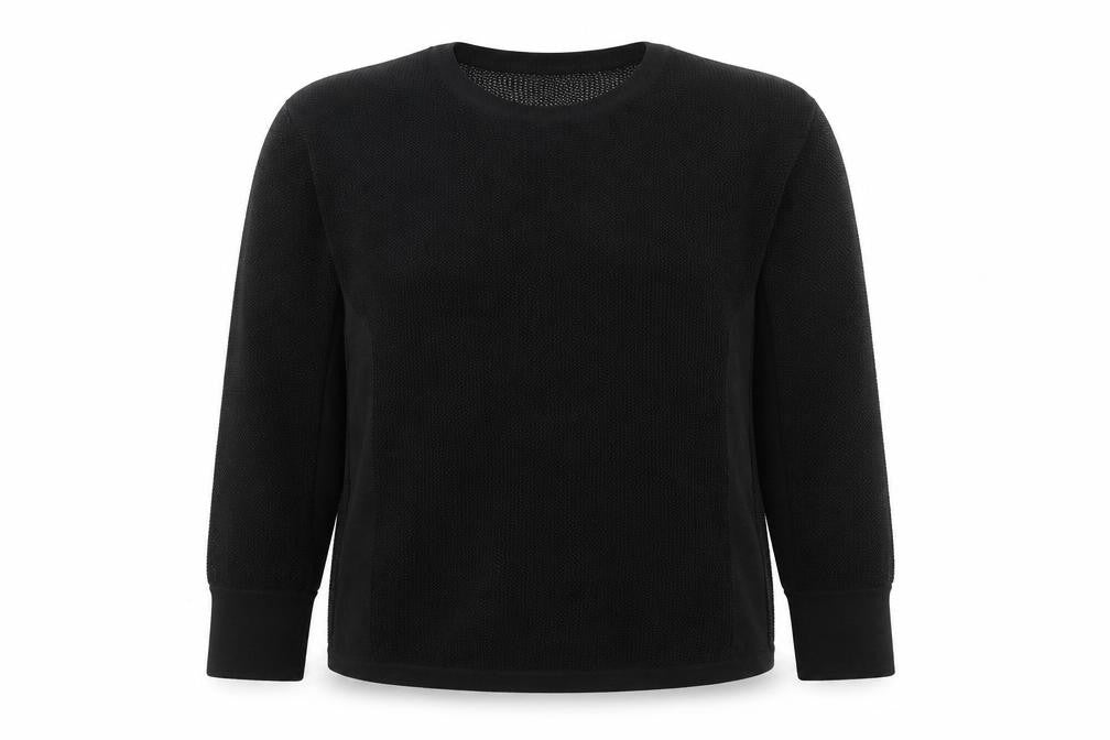 GOODMOVE Women's Black Crew Neck Long Sleeve Waffle-Knit Pullover Jumper Size 12