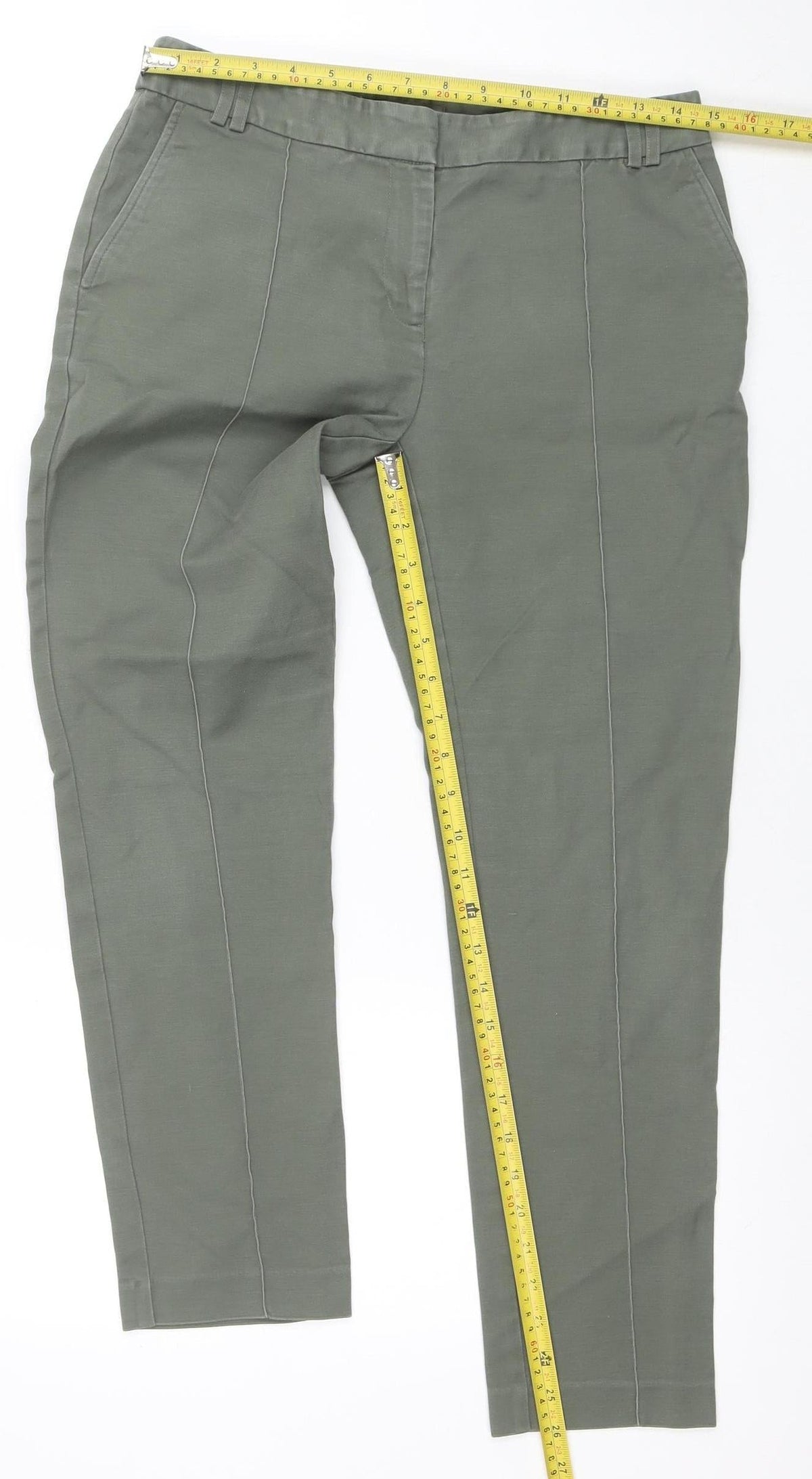 Oasis Women Green Chino Trousers Size 10 Slim Fit Cotton Blend