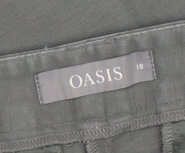 Oasis Women Green Chino Trousers Size 10 Slim Fit Cotton Blend