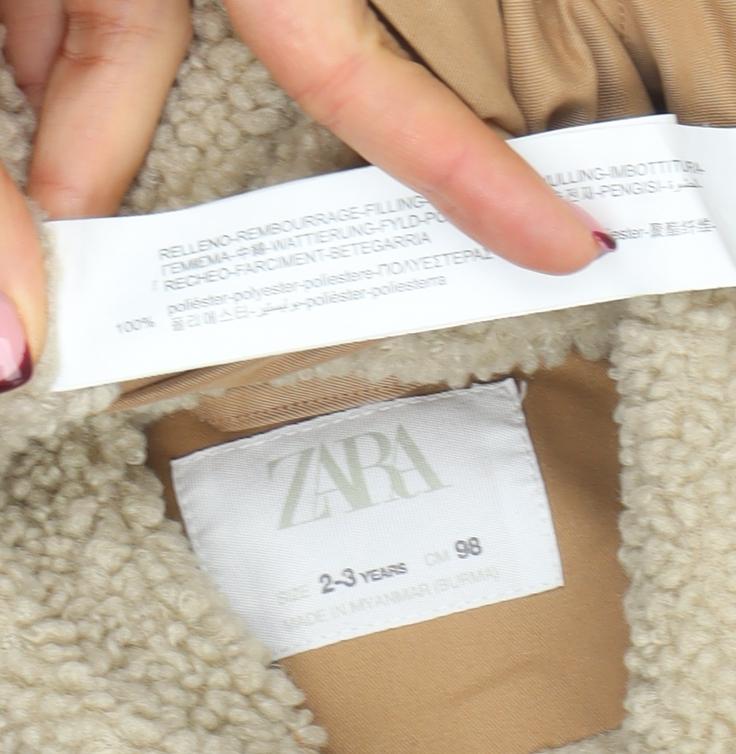 ZARA Girls Beige Parka Coat 2-3 Years Fleece Lined Winter Jacket
