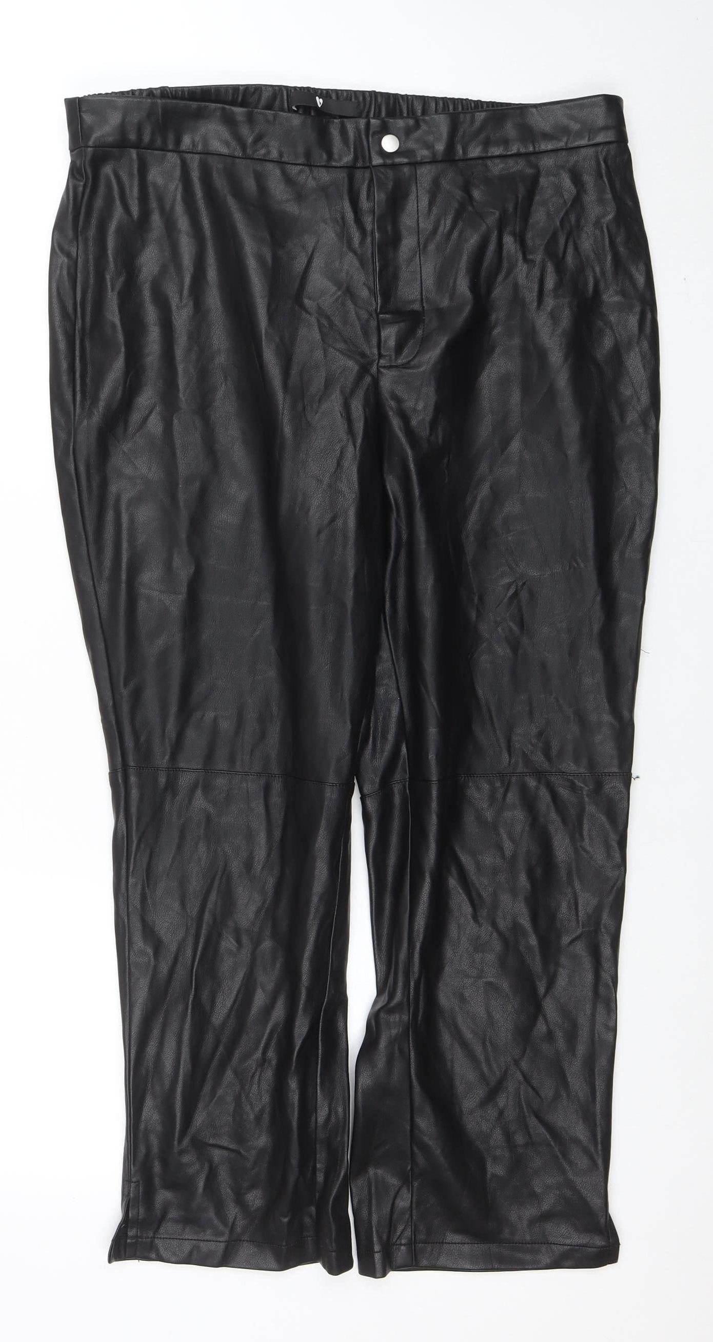 Very Womens Black Faux Leather Trousers Size 18 Elastic Waist