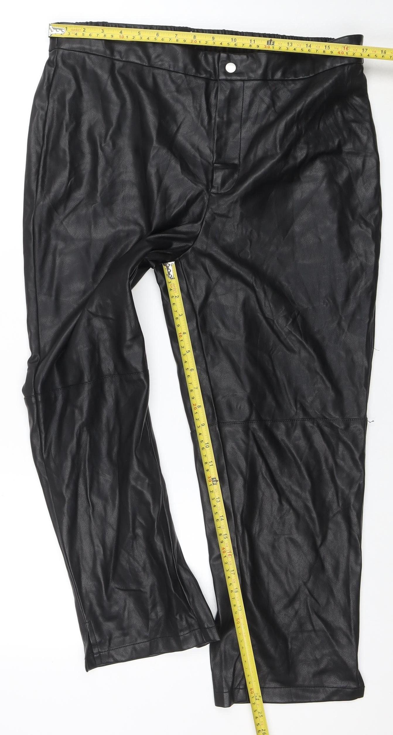 Very Womens Black Faux Leather Trousers Size 18 Elastic Waist