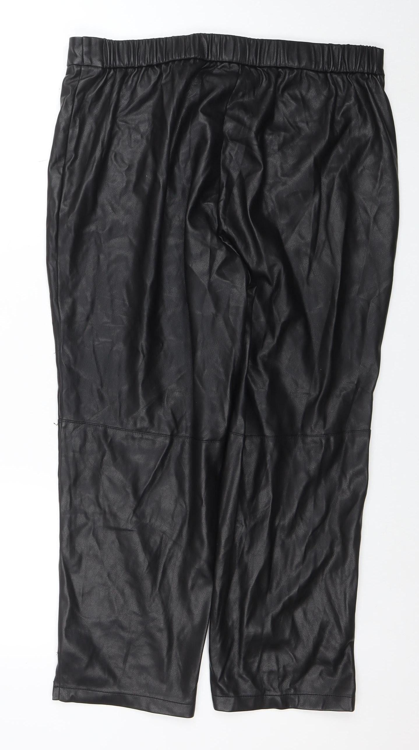 Very Womens Black Faux Leather Trousers Size 18 Elastic Waist