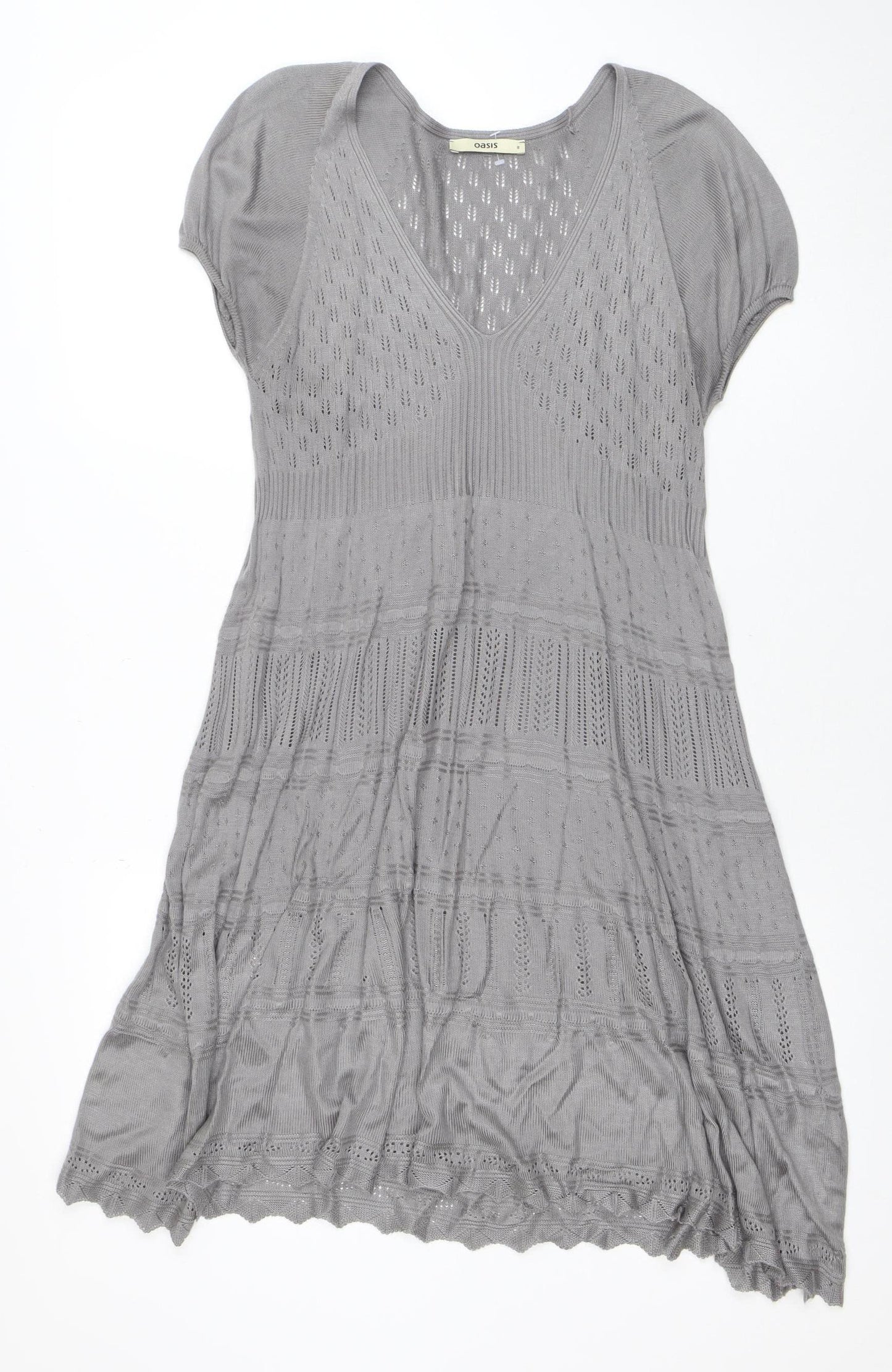 Oasis Women’s Grey Knit V-Neck Short Sleeve Dress Size S