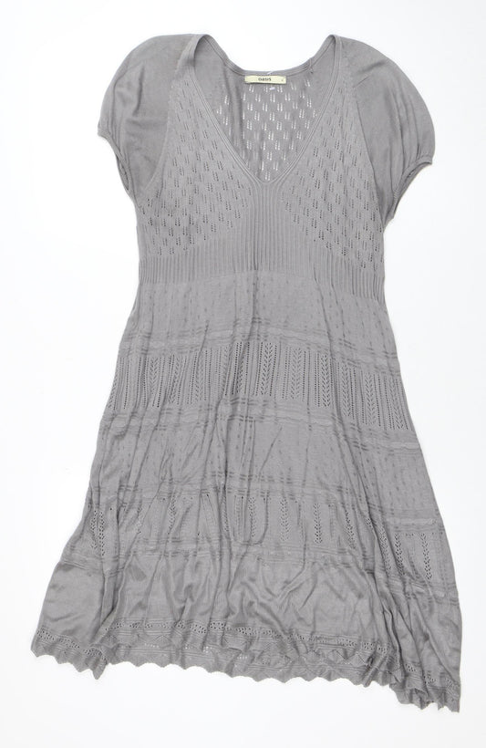 Oasis Women’s Grey Knit V-Neck Short Sleeve Dress Size S