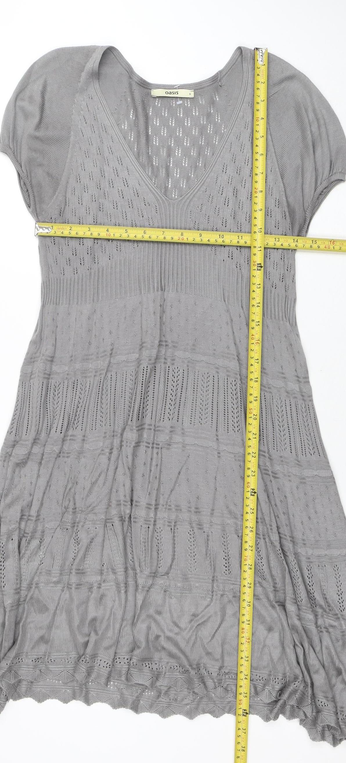 Oasis Women’s Grey Knit V-Neck Short Sleeve Dress Size S