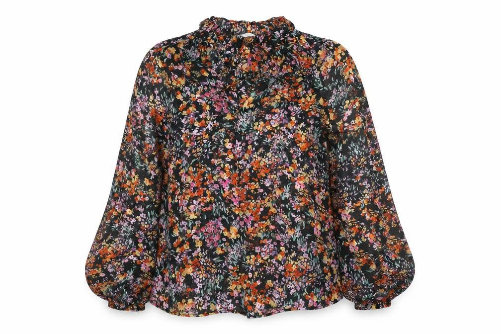 H&M Women's Multicoloured Floral Chiffon Ruffle Blouse XS