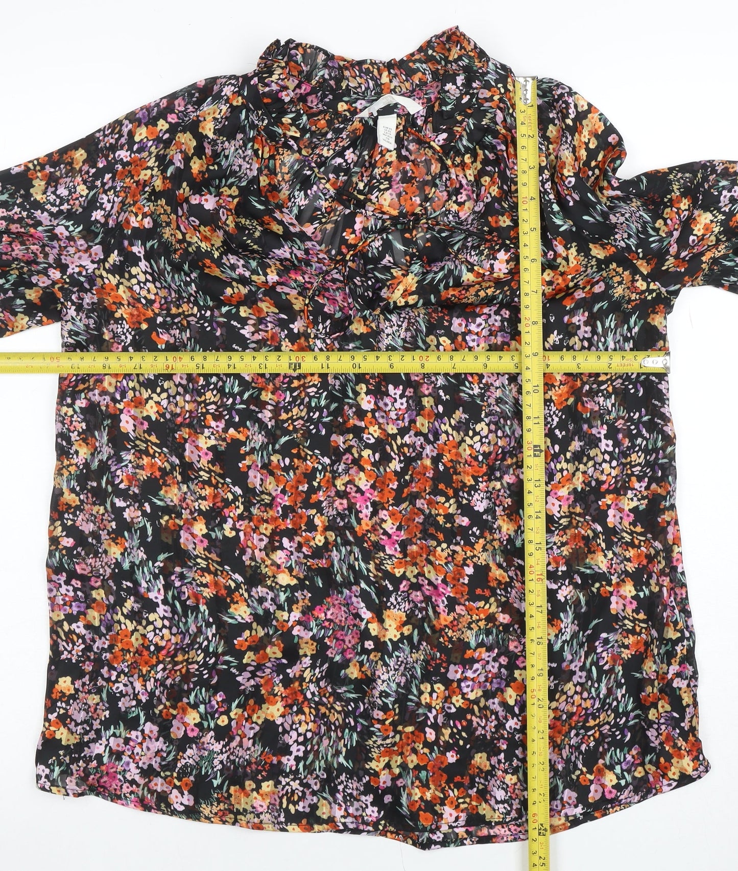 H&M Women's Multicoloured Floral Chiffon Ruffle Blouse XS