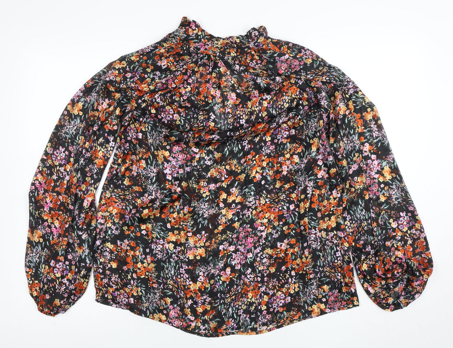 H&M Women's Multicoloured Floral Chiffon Ruffle Blouse XS