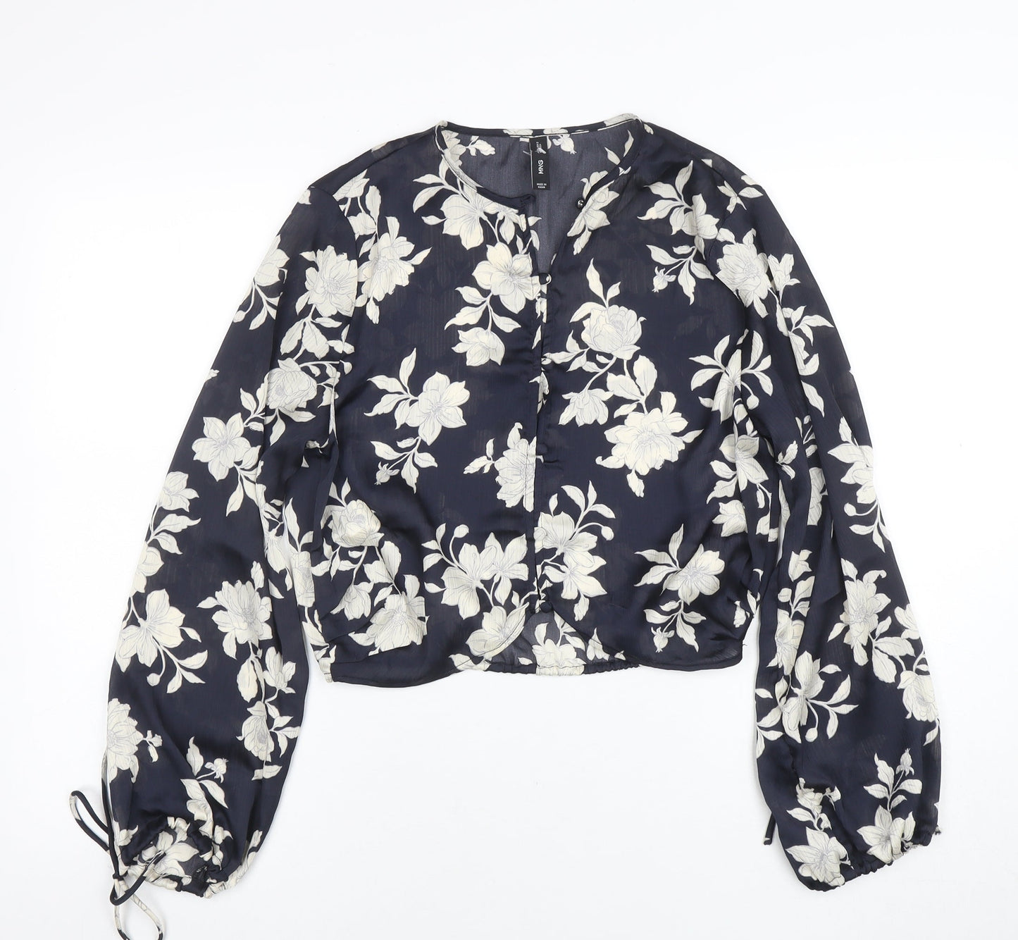 Mango Womens Blue Floral Chiffon Cropped Blouse XS