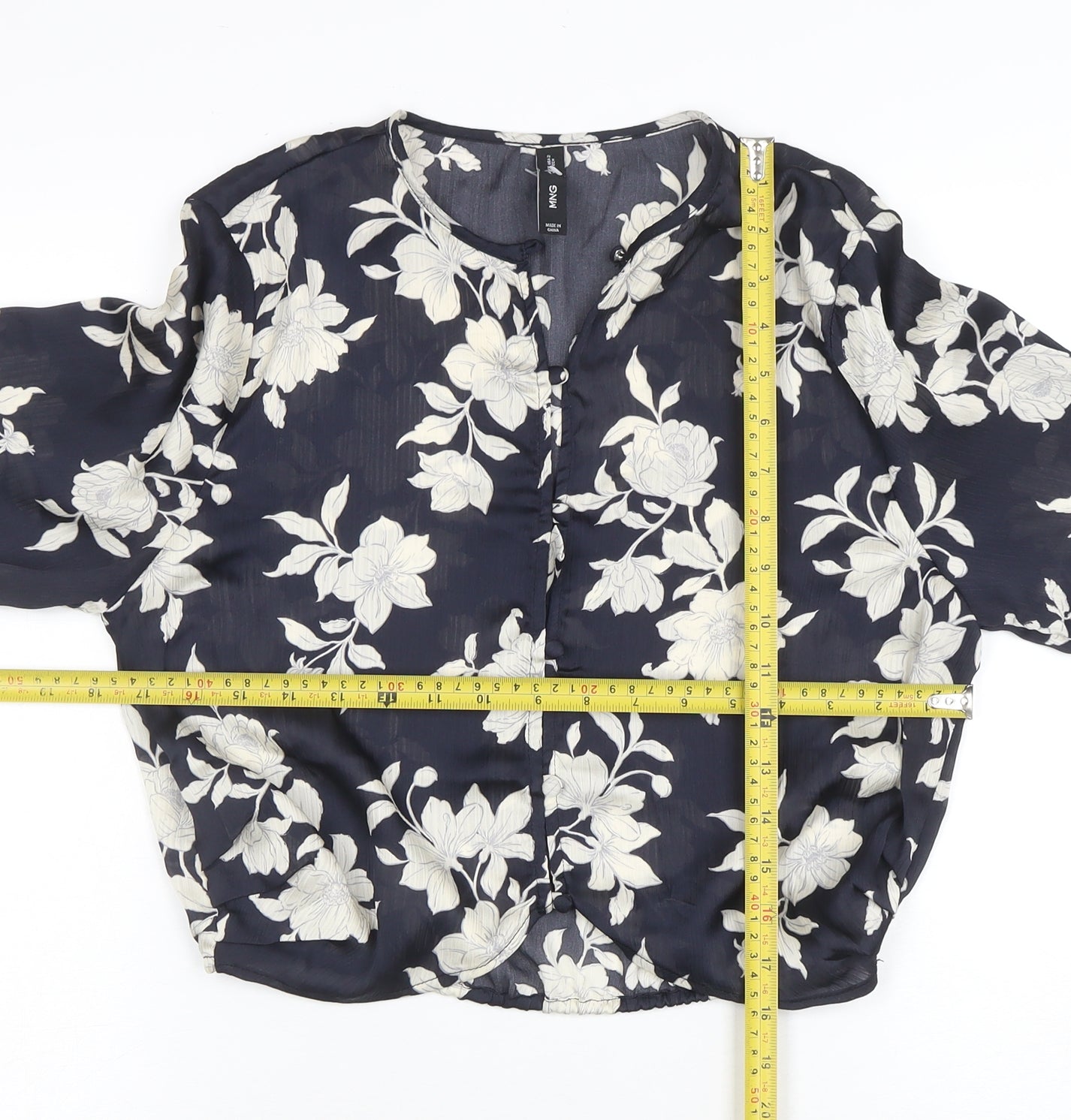 Mango Womens Blue Floral Chiffon Cropped Blouse XS