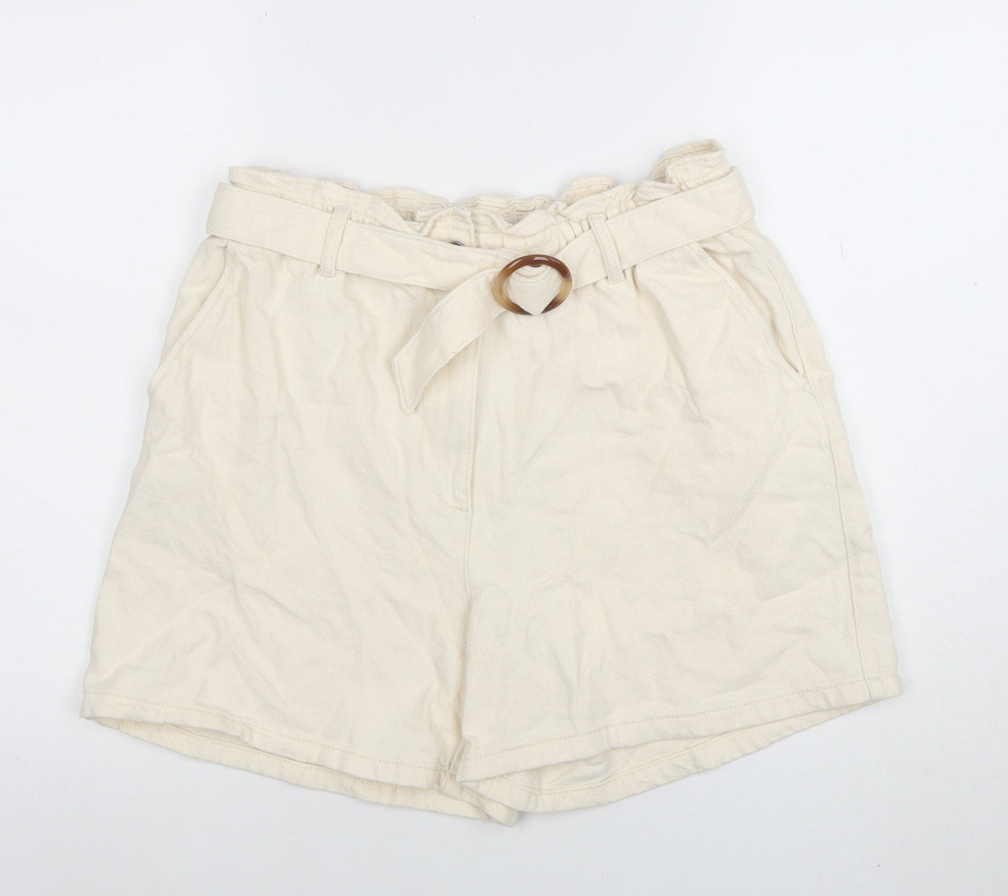 Primark Women’s Ivory Paperbag Cotton Twill Shorts L