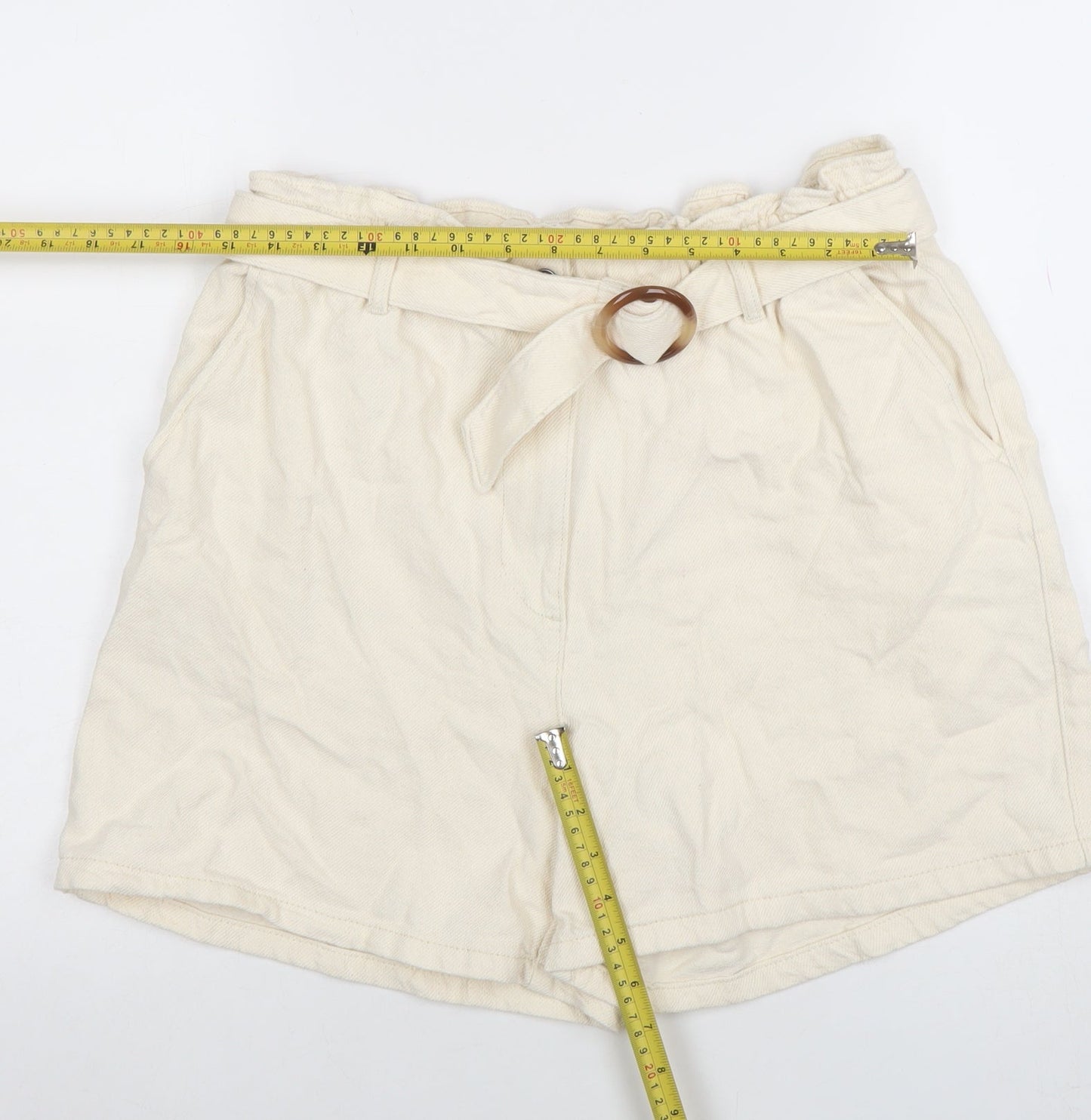 Primark Women’s Ivory Paperbag Cotton Twill Shorts L