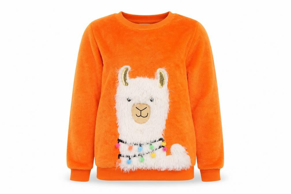 Savida Women’s Orange Llama Embellished Pullover Sweatshirt Size 12