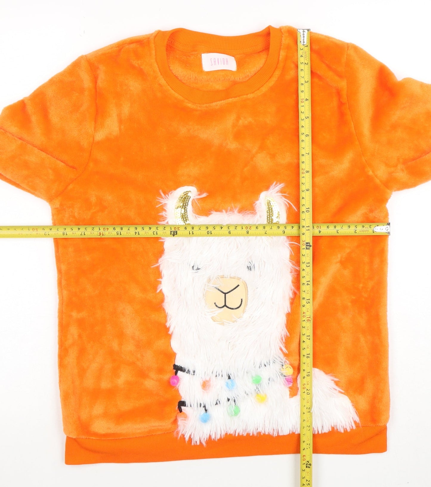 Savida Women’s Orange Llama Embellished Pullover Sweatshirt Size 12