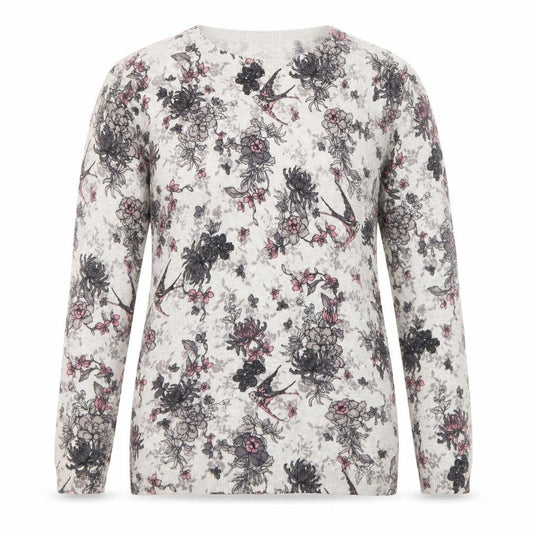 Warehouse Women’s Ivory Floral Bird Print Cotton Blend Pullover Jumper Size 8