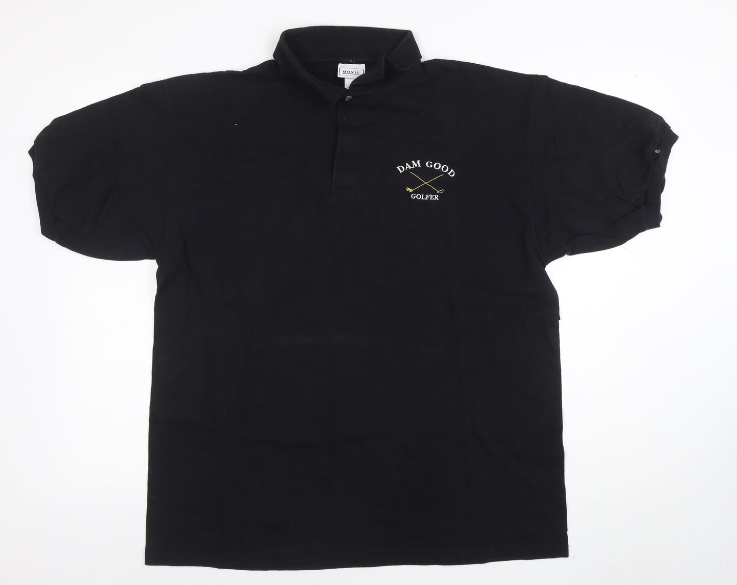 Anvil Men's Black XL Golf Polo Shirt Funny Embroidered Cotton Top