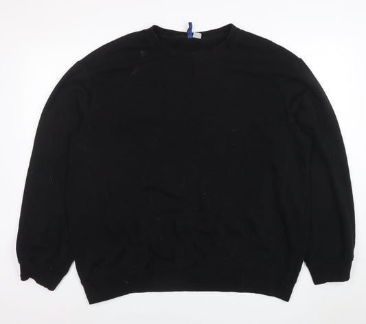 H&M Basic Women's Black XL Pullover Sweatshirt Cotton Blend Crew Neck
