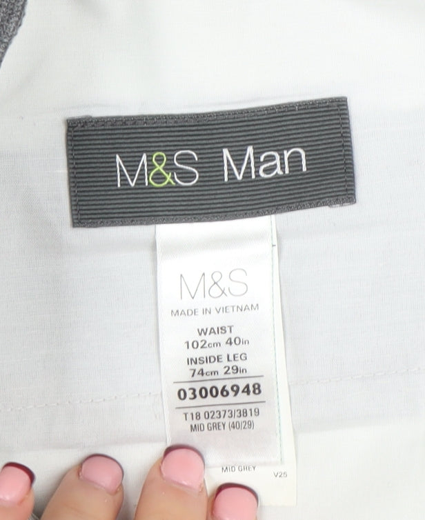 Marks and Spencer Men Mid Grey Regular Fit Dress Trousers 40W 29L