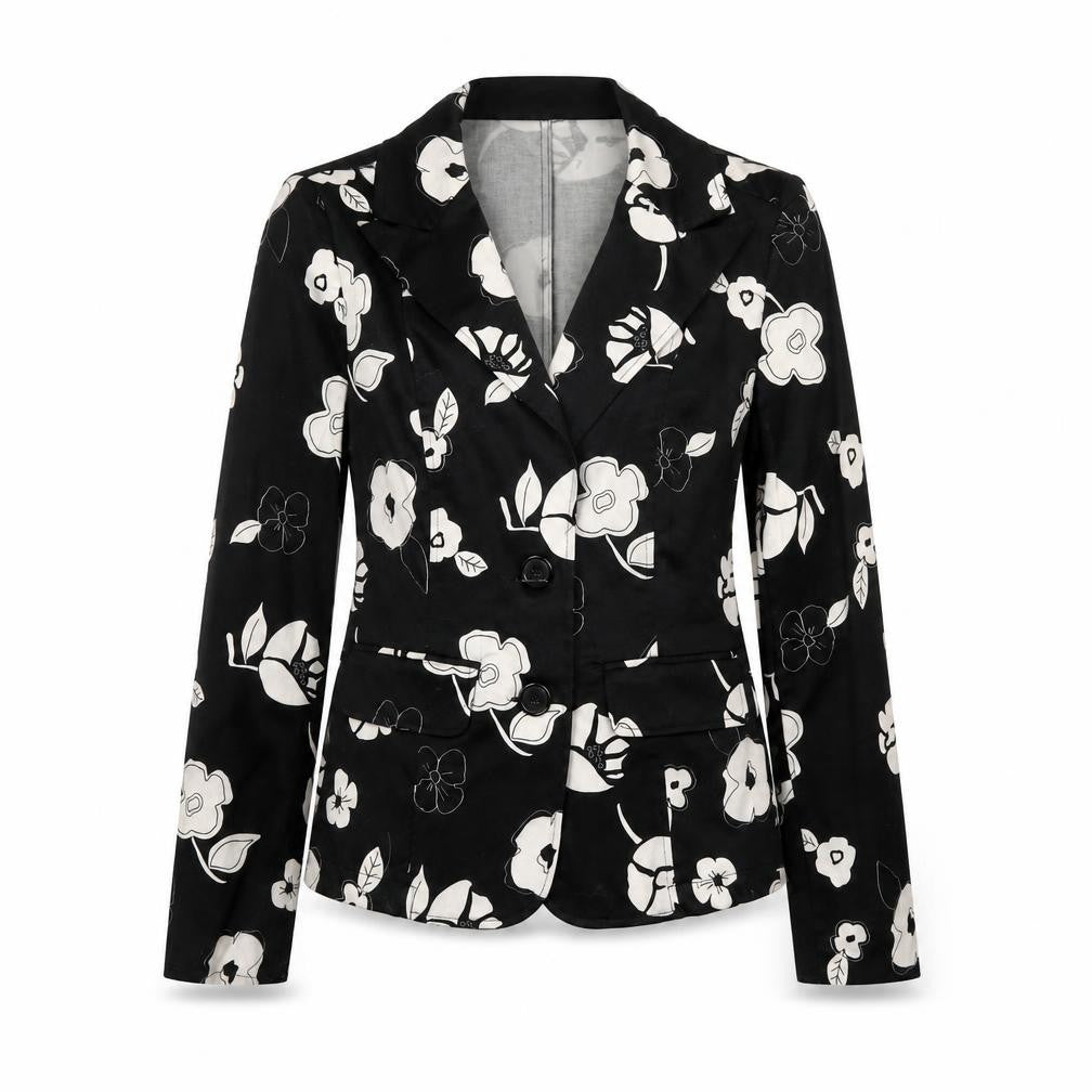 Bunoh.Q Women's Black Floral Single-Breasted Blazer Size M