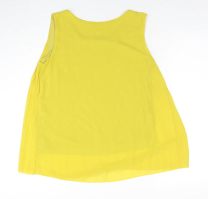 Close-up detail of Gerard women’s yellow sleeveless pleated tunic blouse, size S