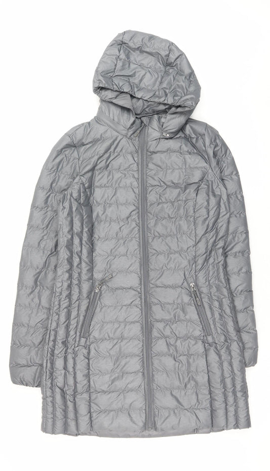 32 Degrees Women's Grey Long Lightweight Puffer Coat Hooded Size S