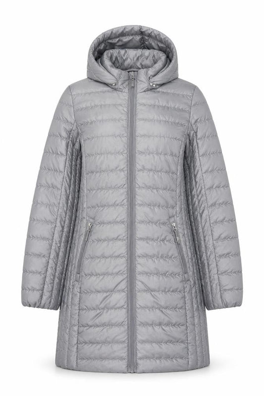 32 Degrees Women's Grey Long Lightweight Puffer Coat Hooded Size S