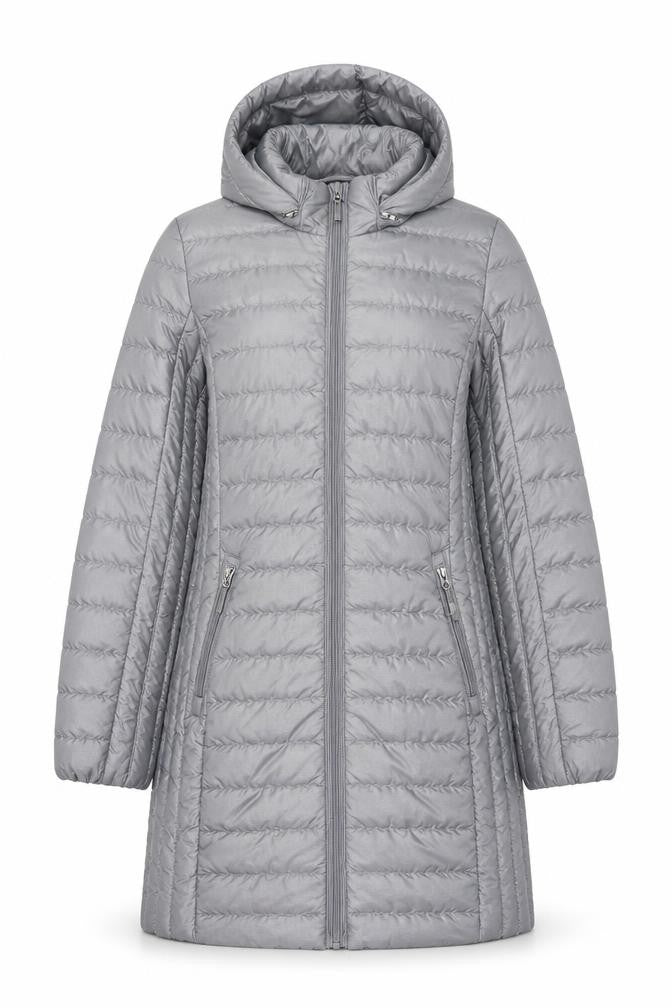32 Degrees Women's Grey Long Lightweight Puffer Coat Hooded Size S