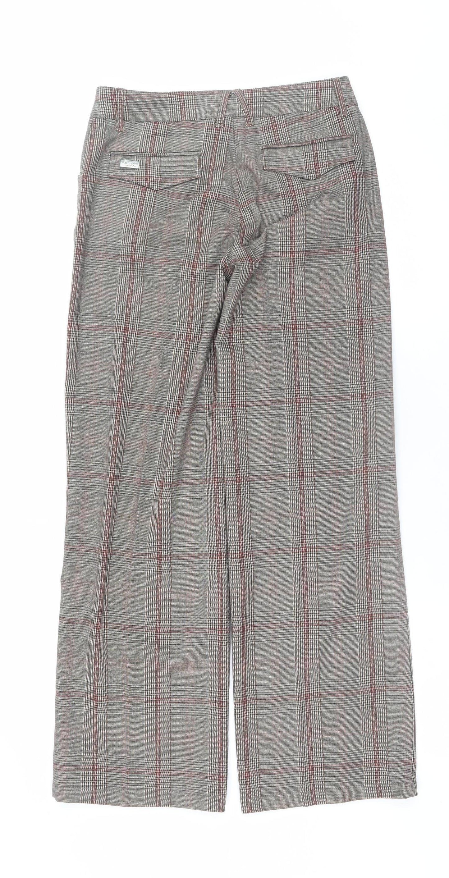 Teddy Smith Womens Grey Check Trousers Size 8 Straight Fit