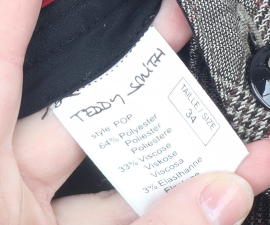 Teddy Smith Womens Grey Check Trousers Size 8 Straight Fit