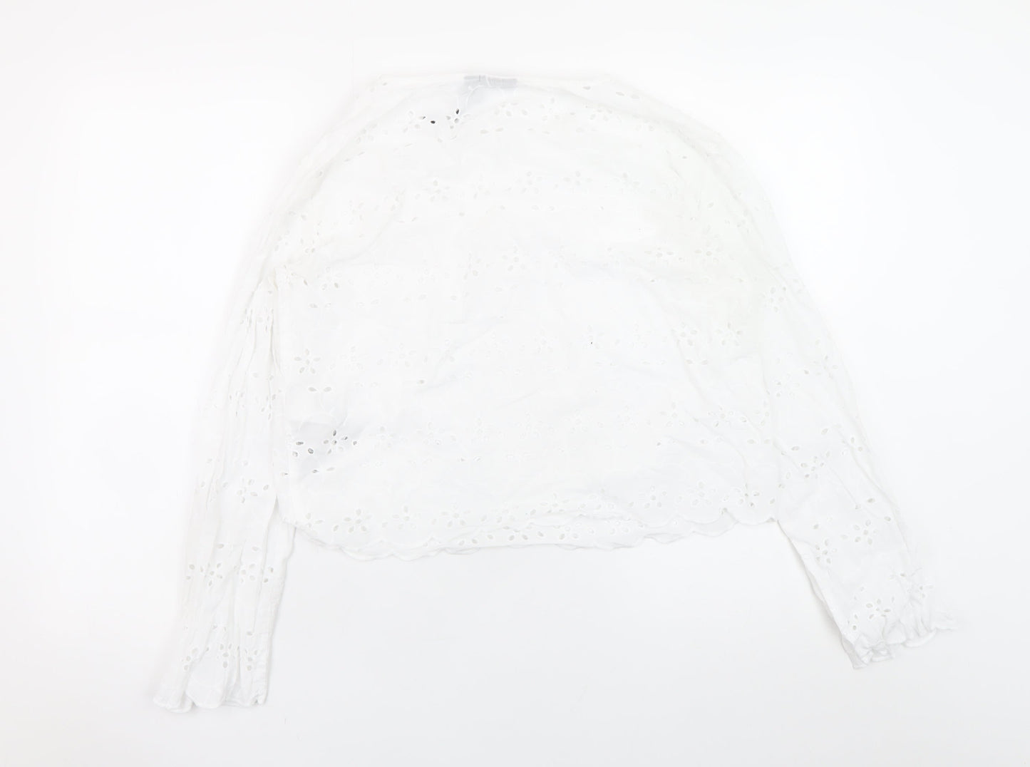 Pieces Womens White Cotton Embroidered Long Sleeve Blouse M